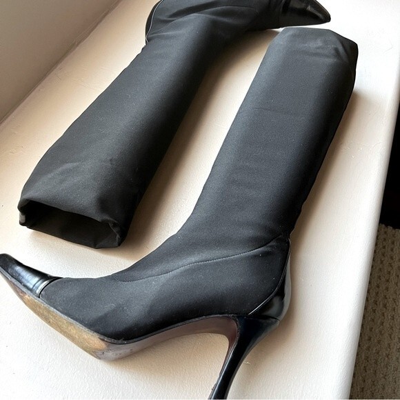 Via Spiga Black Stretch Fabric Heeled Boots with Pointed Toes Women’s Size 8 - Picture 3 of 12